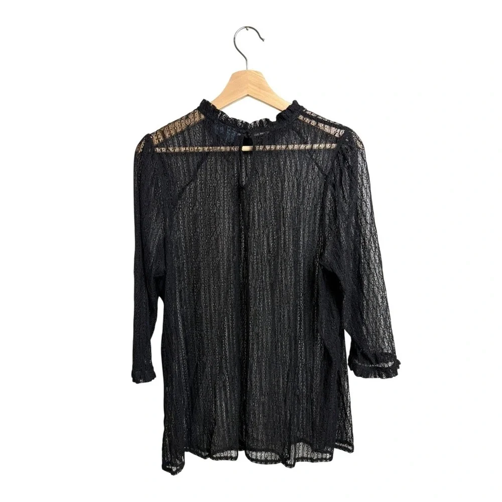 ModCloth Black Lace Blouse Sheer Lace Neck 3/4 Sleeve Women's Size1X - Picture 2 of 6